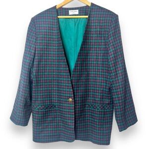 Alfred Dunner Women's Checkered Blazer - Teal and Magenta